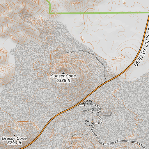 OpenTopoMap map of Sunset Cone, ID
