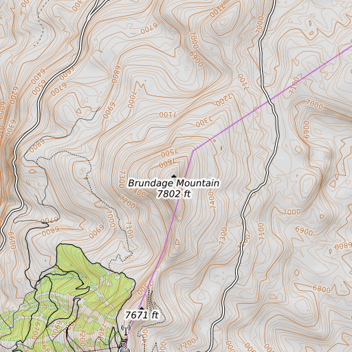 OpenTopoMap map of Brundage Mountain, ID