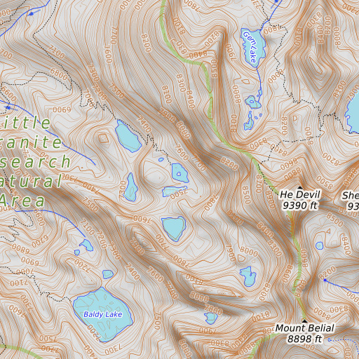 OpenTopoMap map of He Devil Lake, ID