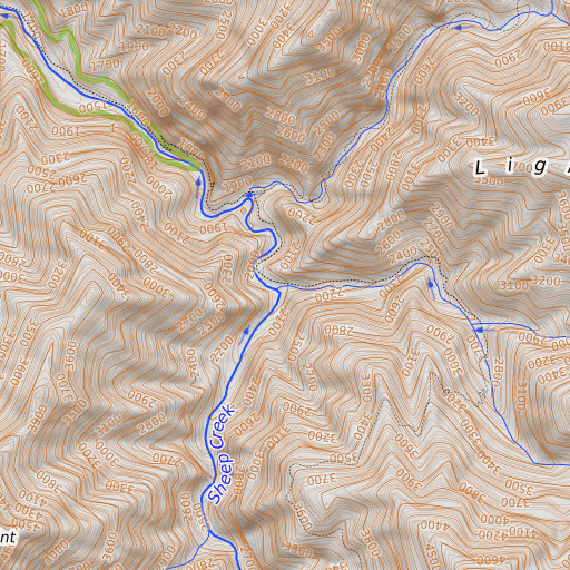OpenTopoMap map of Lightning Creek, ID