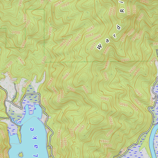 OpenTopoMap map of Ward Ridge, ID