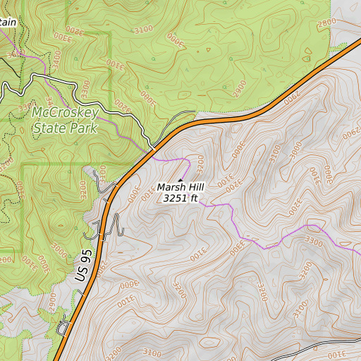 OpenTopoMap map of Marsh Hill, ID