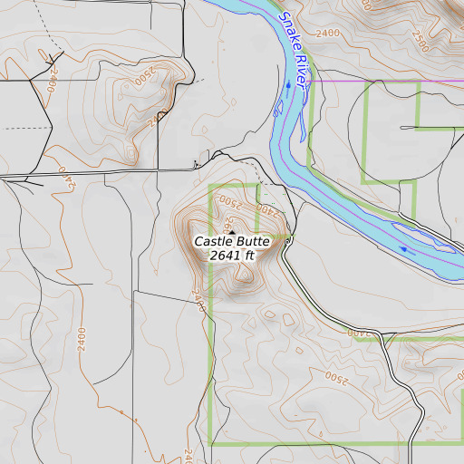 OpenTopoMap map of Castle Butte, ID