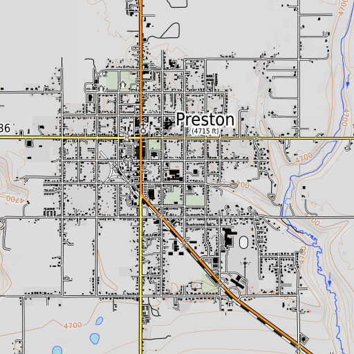 OpenTopoMap map of Preston High School, ID