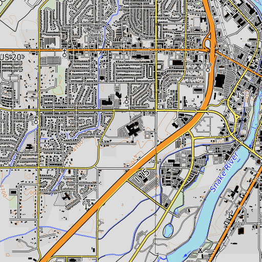 OpenTopoMap map of Continuation School-Alternate School, ID