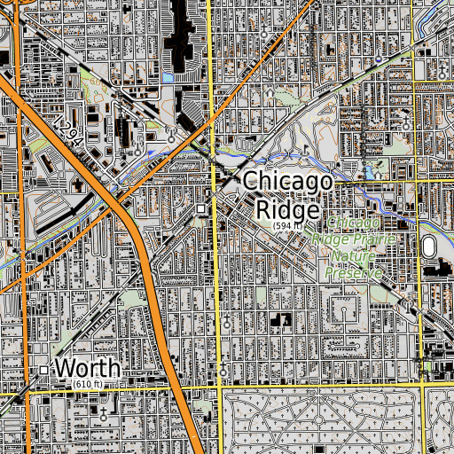 OpenTopoMap map of Chicago Ridge School, IL