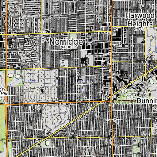 OpenTopoMap map of J Giles Elementary School, IL