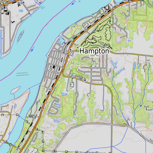 OpenTopoMap map of Hampton Cemetery, IL