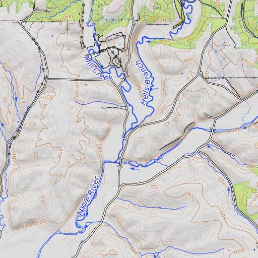OpenTopoMap map of Hells Branch, IL