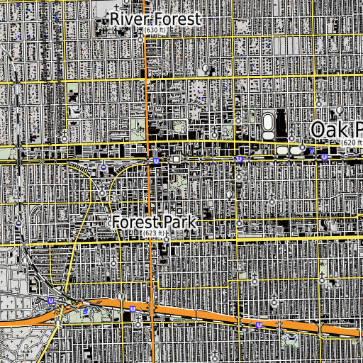 OpenTopoMap map of Mills Park, IL