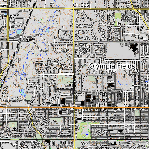 OpenTopoMap map of Olympia Fields, IL
