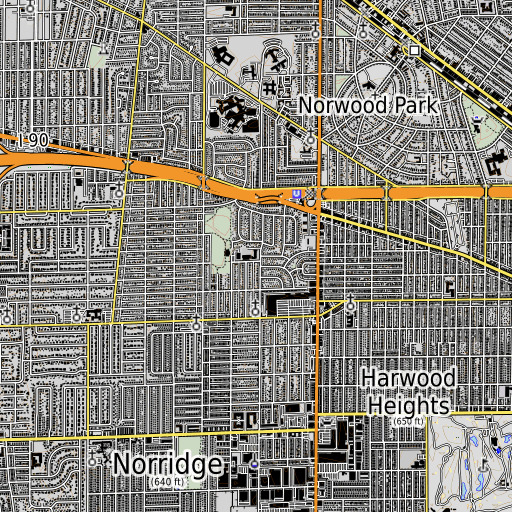OpenTopoMap map of Oriole Park Elementary School, IL