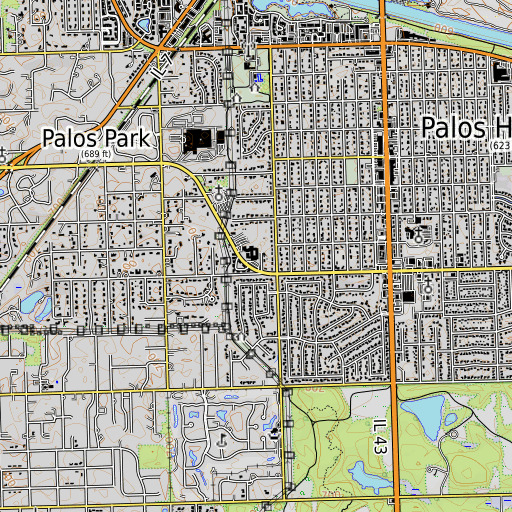 OpenTopoMap map of Palos Park School, IL