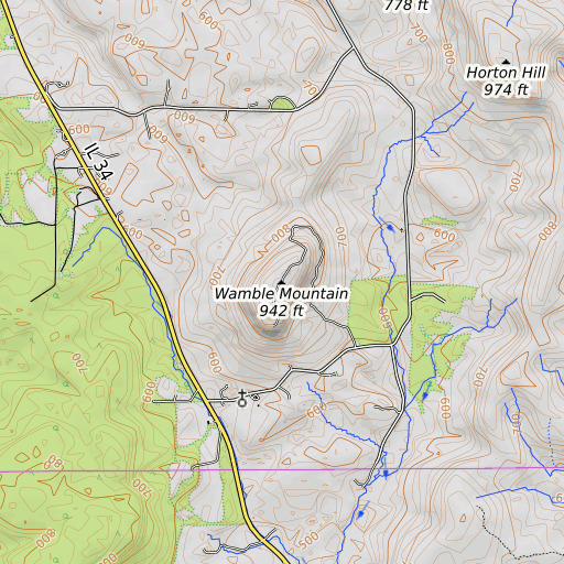 OpenTopoMap map of Wamble Mountain, IL