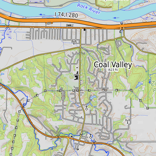 OpenTopoMap map of Bicentennial Elementary School, IL