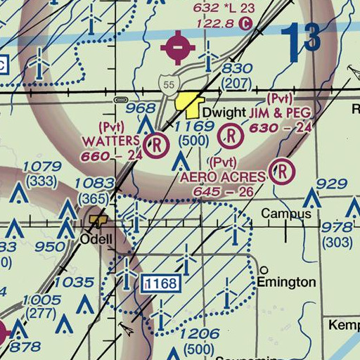 FAA VFR chart of WKDL-FM (Dwight), IL