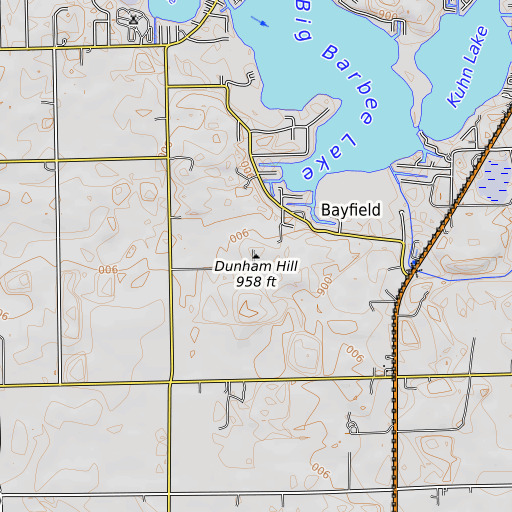 OpenTopoMap map of Dunham Hill, IN