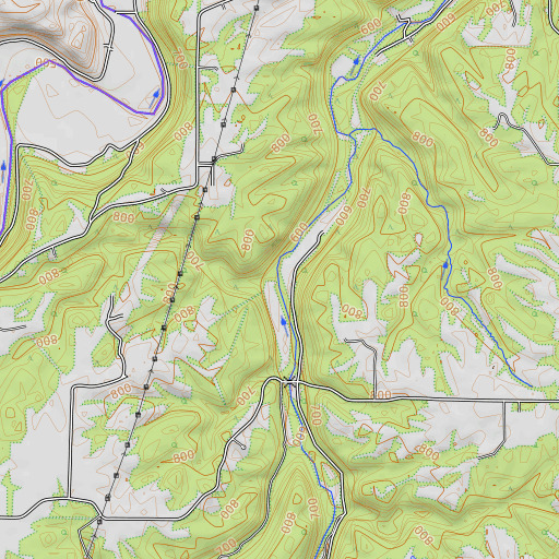OpenTopoMap map of Logson Branch, IN