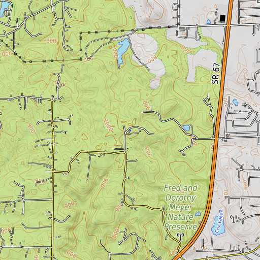 OpenTopoMap map of Long Ridge, IN