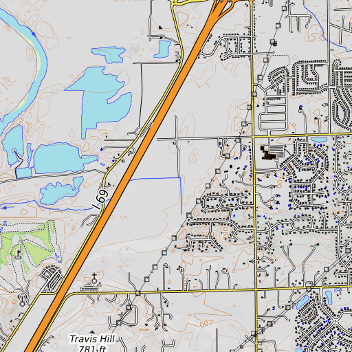 OpenTopoMap map of Lowe Creek, IN