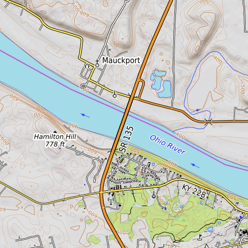OpenTopoMap map of Matthew Welsh Bridge, IN