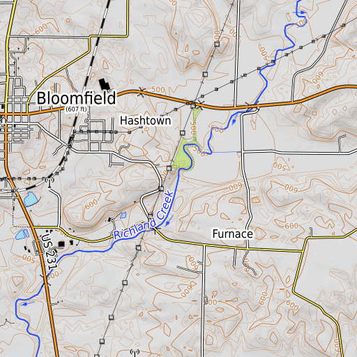OpenTopoMap map of Ore Branch, IN