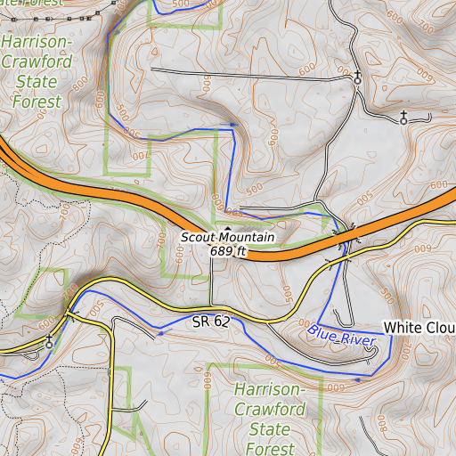 OpenTopoMap map of Scout Mountain, IN