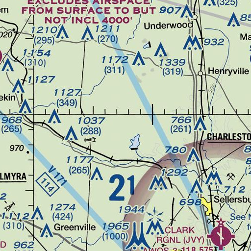 FAA VFR chart of Waggoner Knobs, IN
