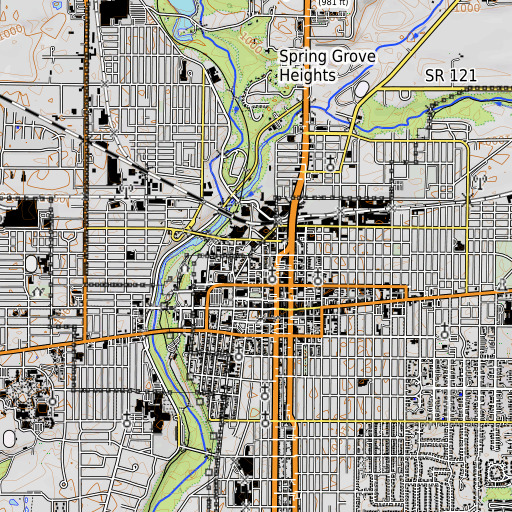 OpenTopoMap map of Warner School, IN