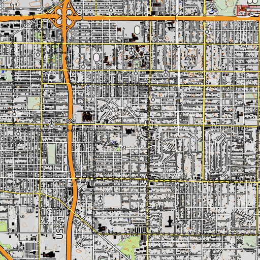 OpenTopoMap map of Washington School, IN