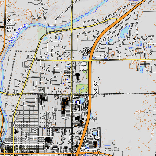 OpenTopoMap map of White River Elementary School, IN