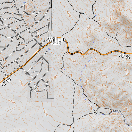 OpenTopoMap map of Wilhoit Spring, AZ