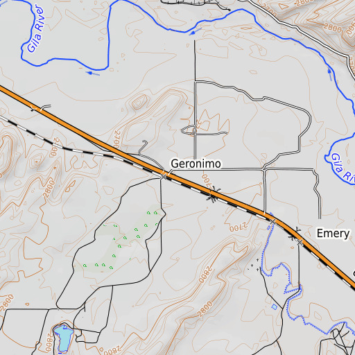 OpenTopoMap map of Geronimo Post Office, AZ