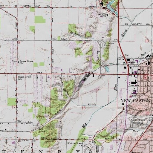USGS 24K topo map of Henry County, IN