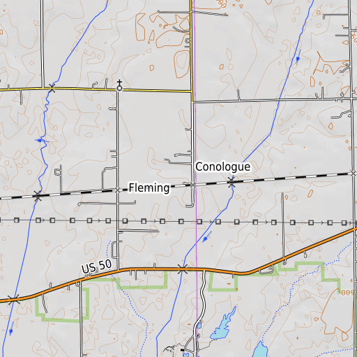 OpenTopoMap map of Conologue Post Office, IN