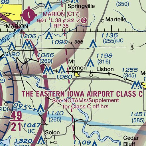 FAA VFR chart of Cornell College, IA