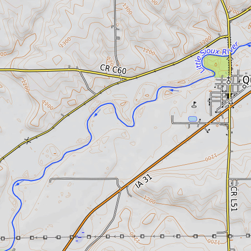 OpenTopoMap map of Fourmile Creek, IA