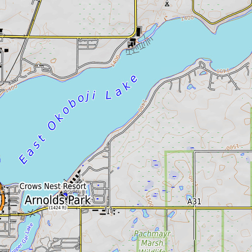 OpenTopoMap map of Kellys Beach, IA