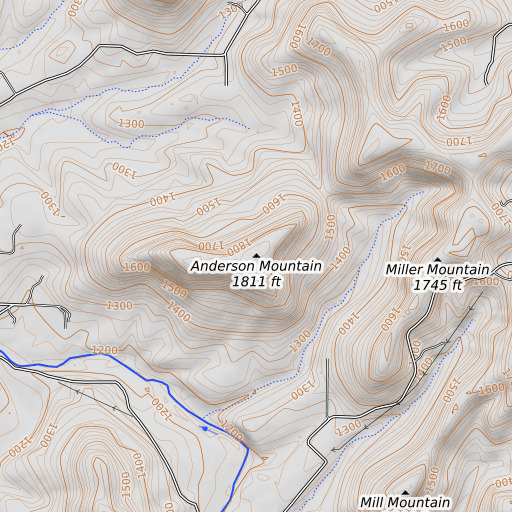 OpenTopoMap map of Anderson Mountain, AR