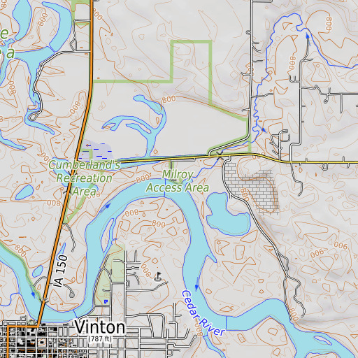 OpenTopoMap map of Milroy Access Area, IA