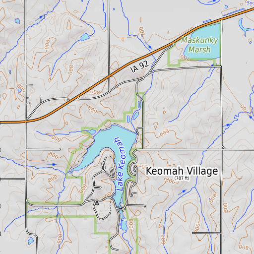 OpenTopoMap map of Keomah Dam, IA