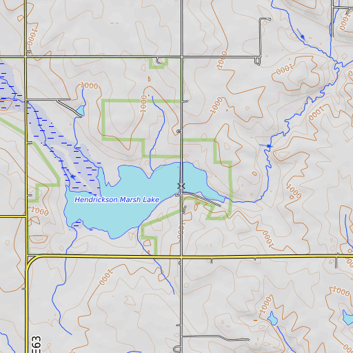 OpenTopoMap map of Hendrickson Marsh Dam, IA