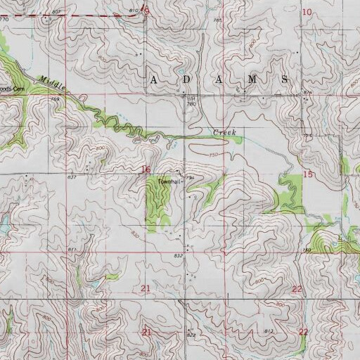 USGS 24K topo map of Adams Townhall, IA