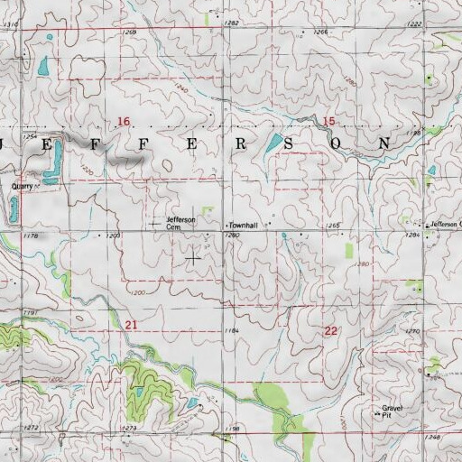 USGS 24K topo map of Jefferson Townhall, IA
