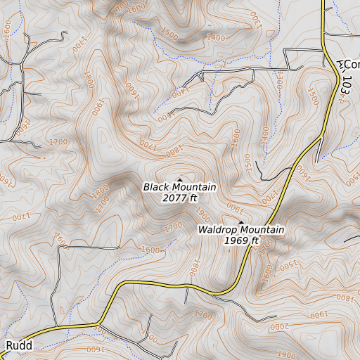 OpenTopoMap map of Black Mountain, AR