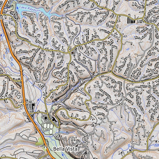 OpenTopoMap map of Blowing Springs, AR