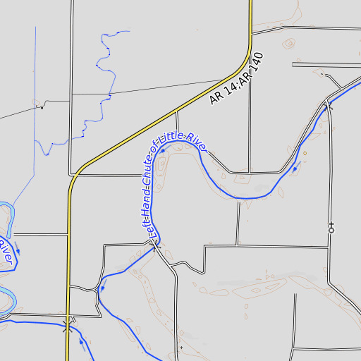 OpenTopoMap map of Cahill Bend, AR