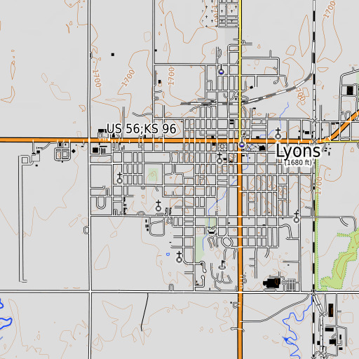 OpenTopoMap map of Lyons Central Elementary School, KS