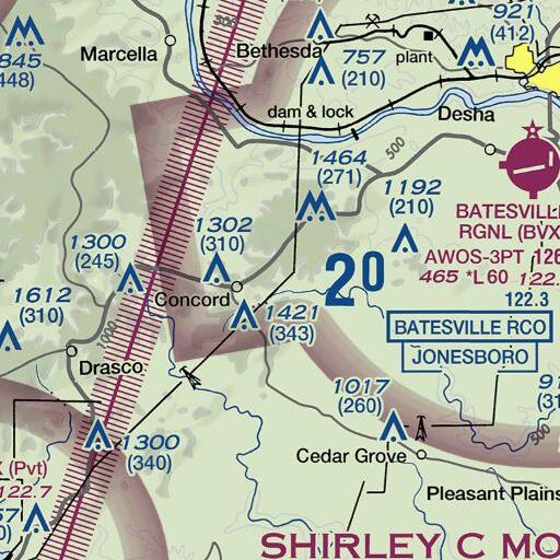 FAA VFR chart of Chimney Rocks, AR