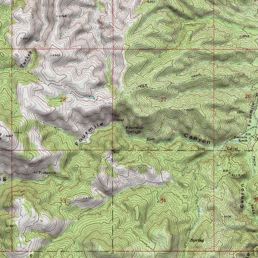 USGS 24K topo map of Fourmile Springs, AZ
